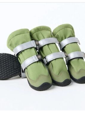 Reflective Green Dog Boots with Silver Straps